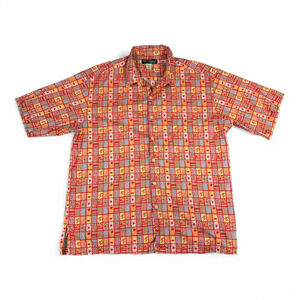 Vintage Tori Richard Hawaiian Shirt Adult EXTRA LARGE Red Aloha Geometric Fish